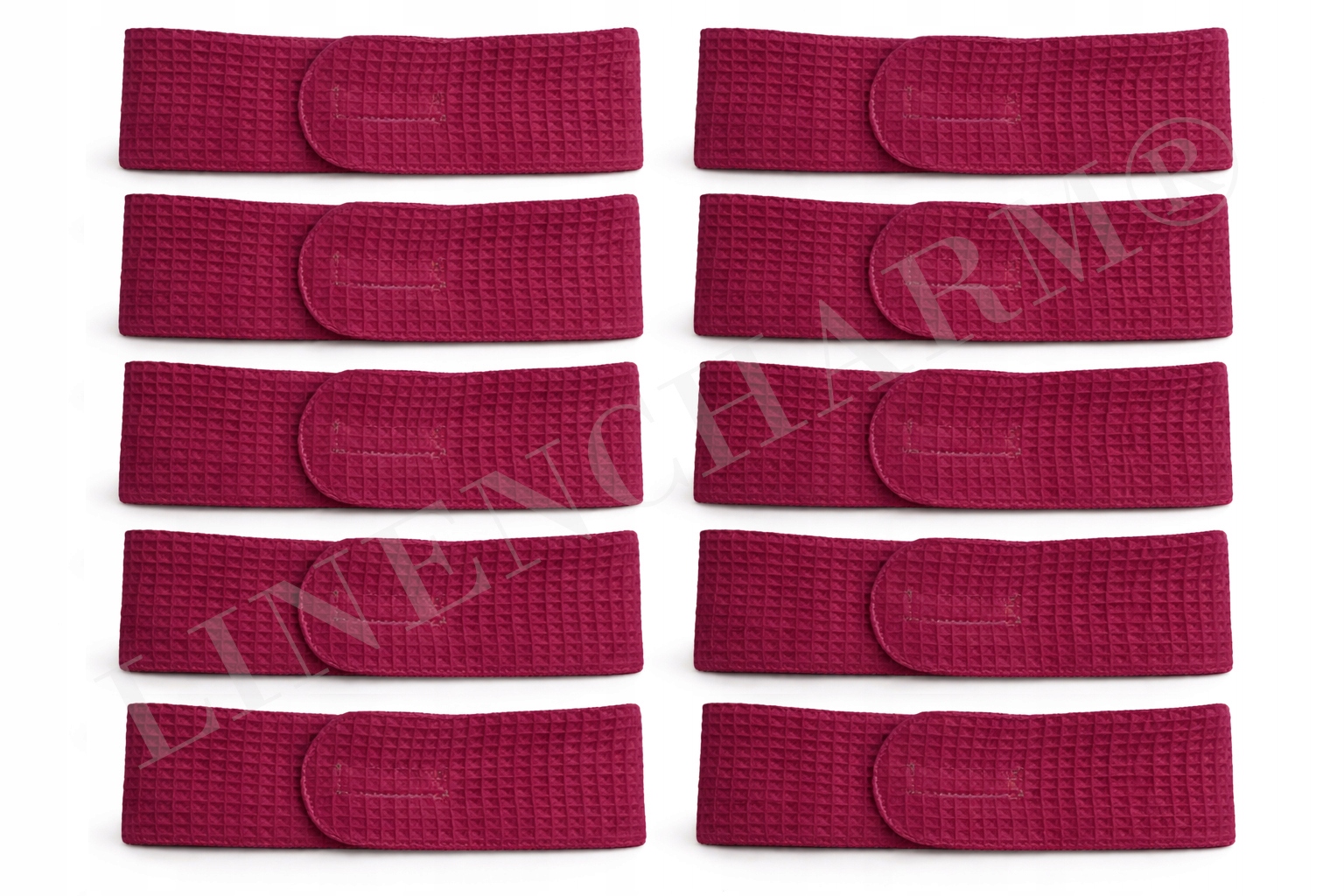 Kosmetická Čelenka Do Vlasů Sada 10 Kusů Na Suchý Zip 100% Bavlna Bordó