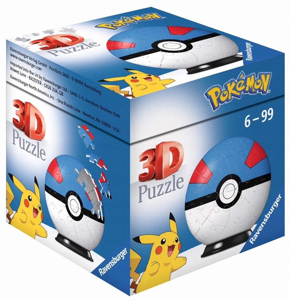 

Puzzle 3D Ravensburger kula pokemon niebieska 54