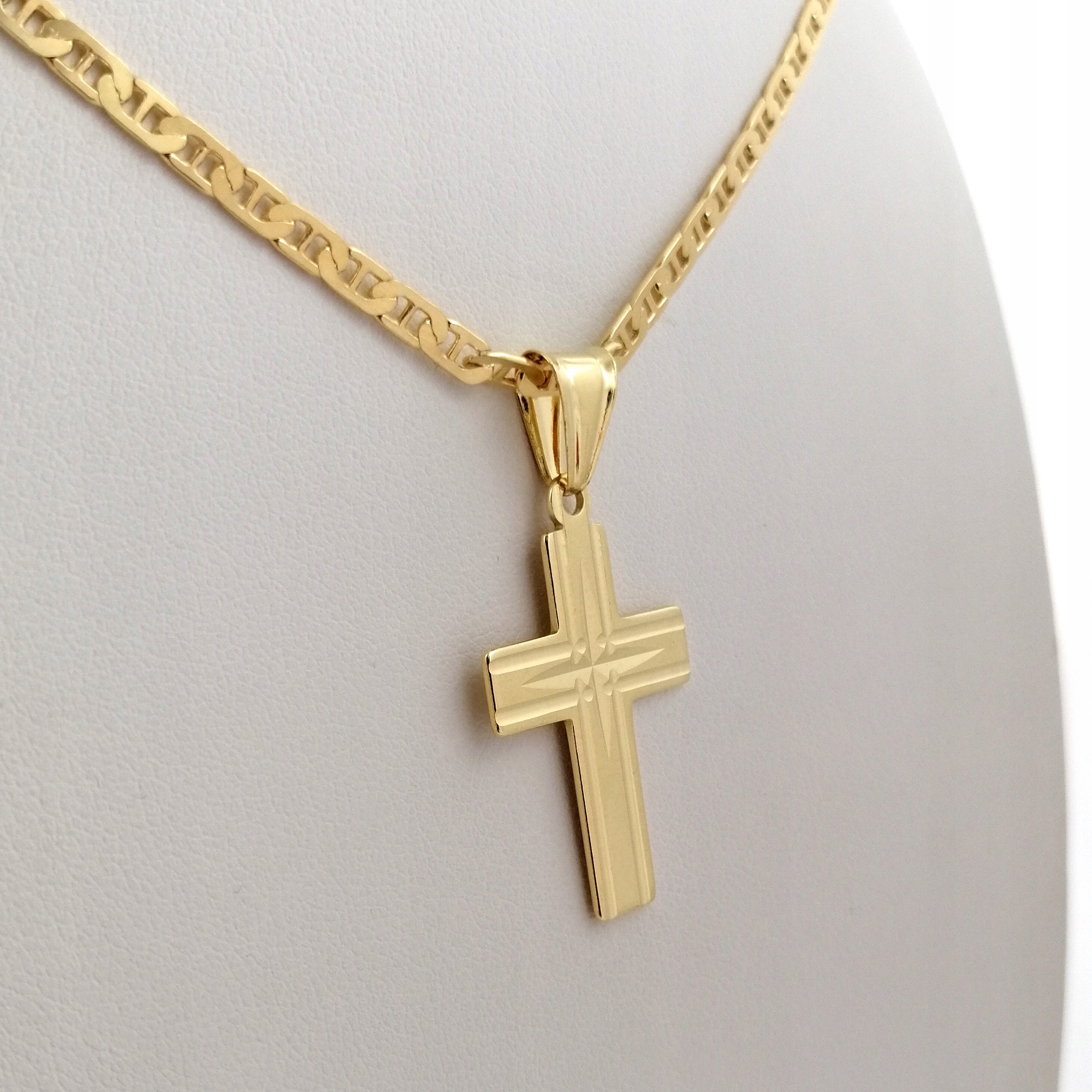 ZŁOTY NASZYJNIK Z KRZYŻYKIEM NA KOMUNIĘ CHRZEST DLA CHŁOPCA 925 + GRAWER Marka Golden Celebrity