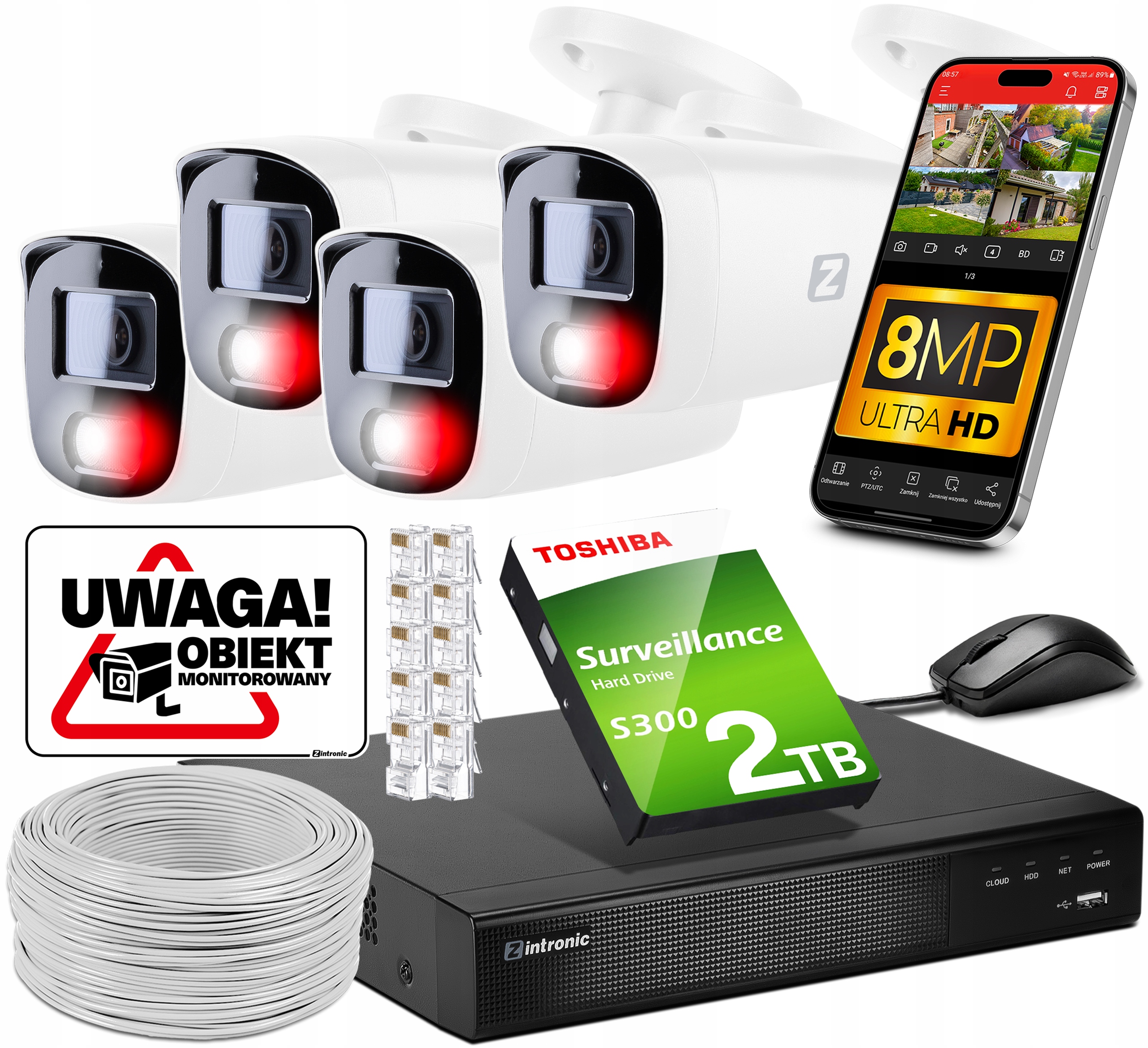 Monitorovací sada 4x Kamera 4K 8MPx Poe Audio Detekce lidí 2TB