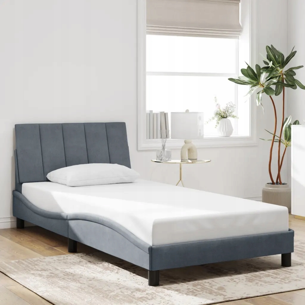 Rám postele bez matrace Hanko tmavě šedá 100 x 200 cm samet Šedá 3207832