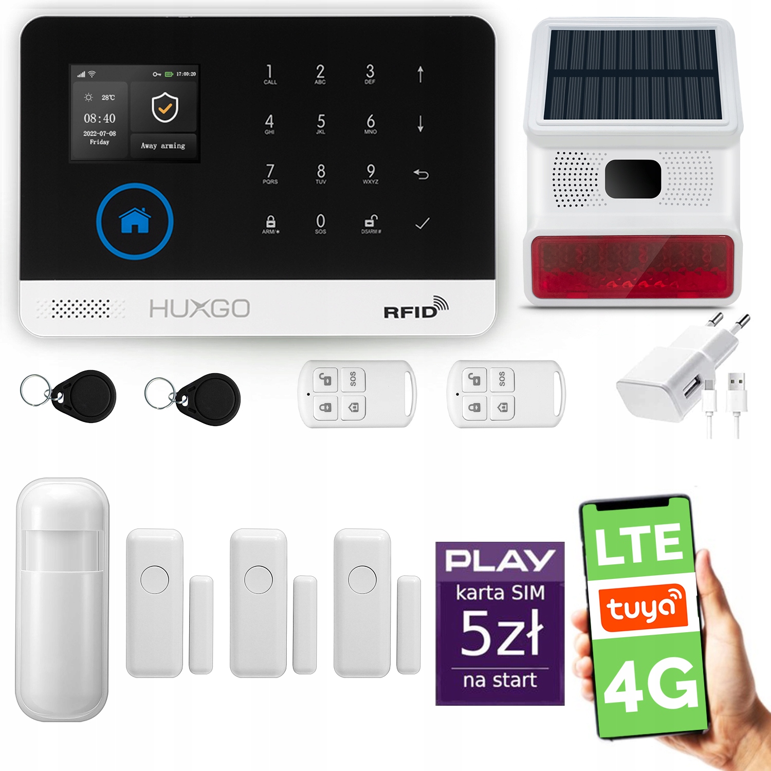 Bezdrôtový alarm WiFi Gsm, Tuya, alarmová sada Huxgo HXA003 4G Lte