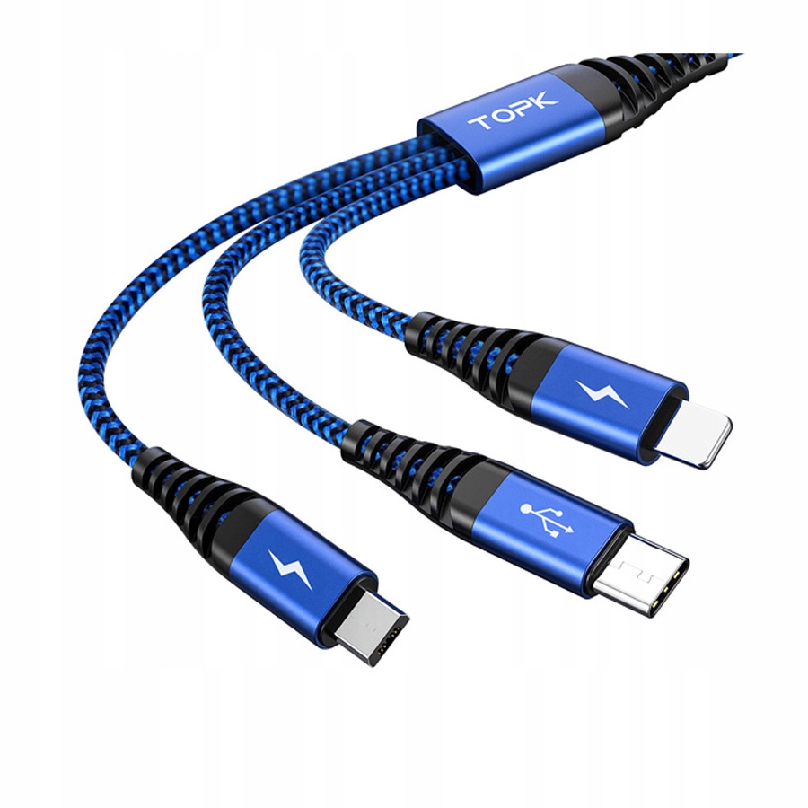 

Kabel 3 w 1, Usb - Usb typ C / iPhone / Micro Usb