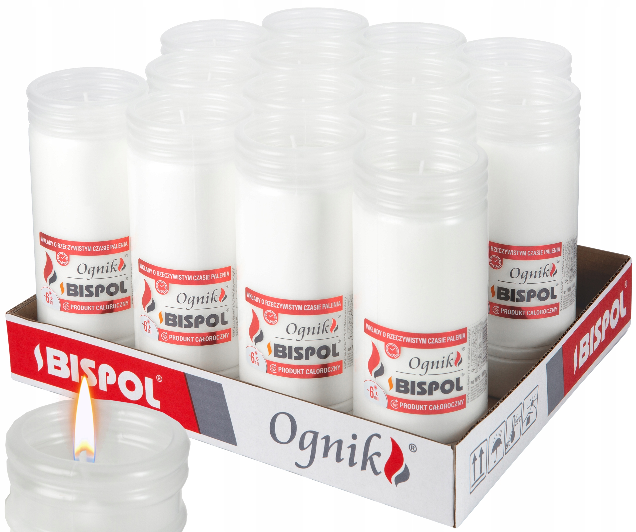 Sada 6denních parafínových Do Hřbitovních Svíček Bispol Ognik WP6 14 ks