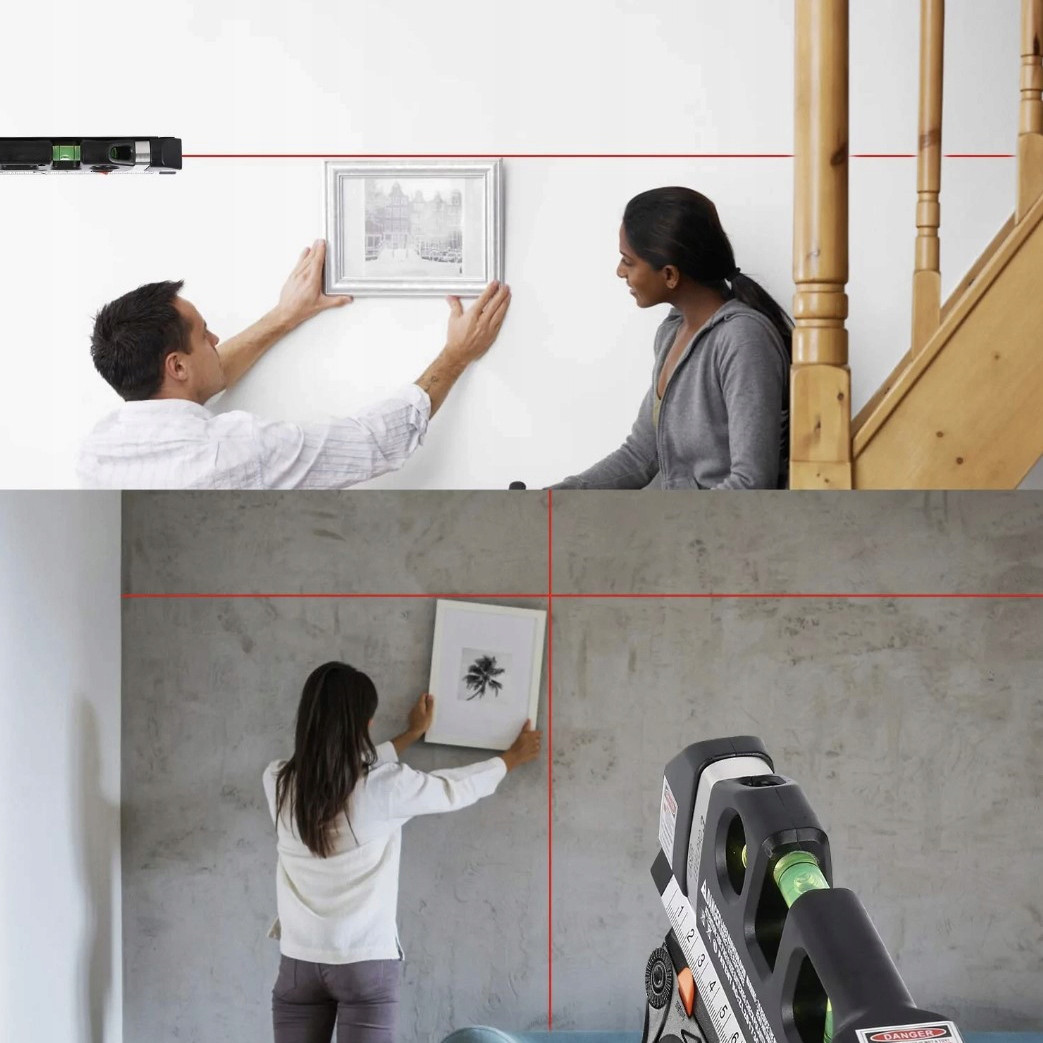 Poziomica Laserowa z Miarą 250 cm Laser 3 Libelki Długość 0.19 m