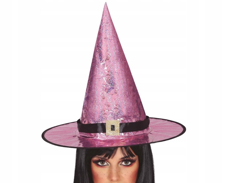 KAPELUSZ CZAROWNICY RÓŻOWY BROKATOWY WIEDŹMA HALLOWEEN