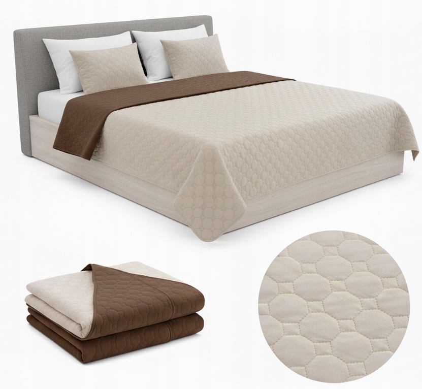 Přehoz Na Postel Oboustranný 220x240CM Velurový Krém/hnědá Pikovaná Deka Kapa