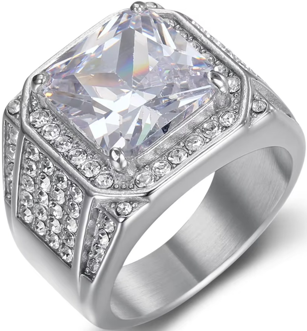 Stříbrný signet s velkým kamenem Zirkony Masivní prsten Ocel