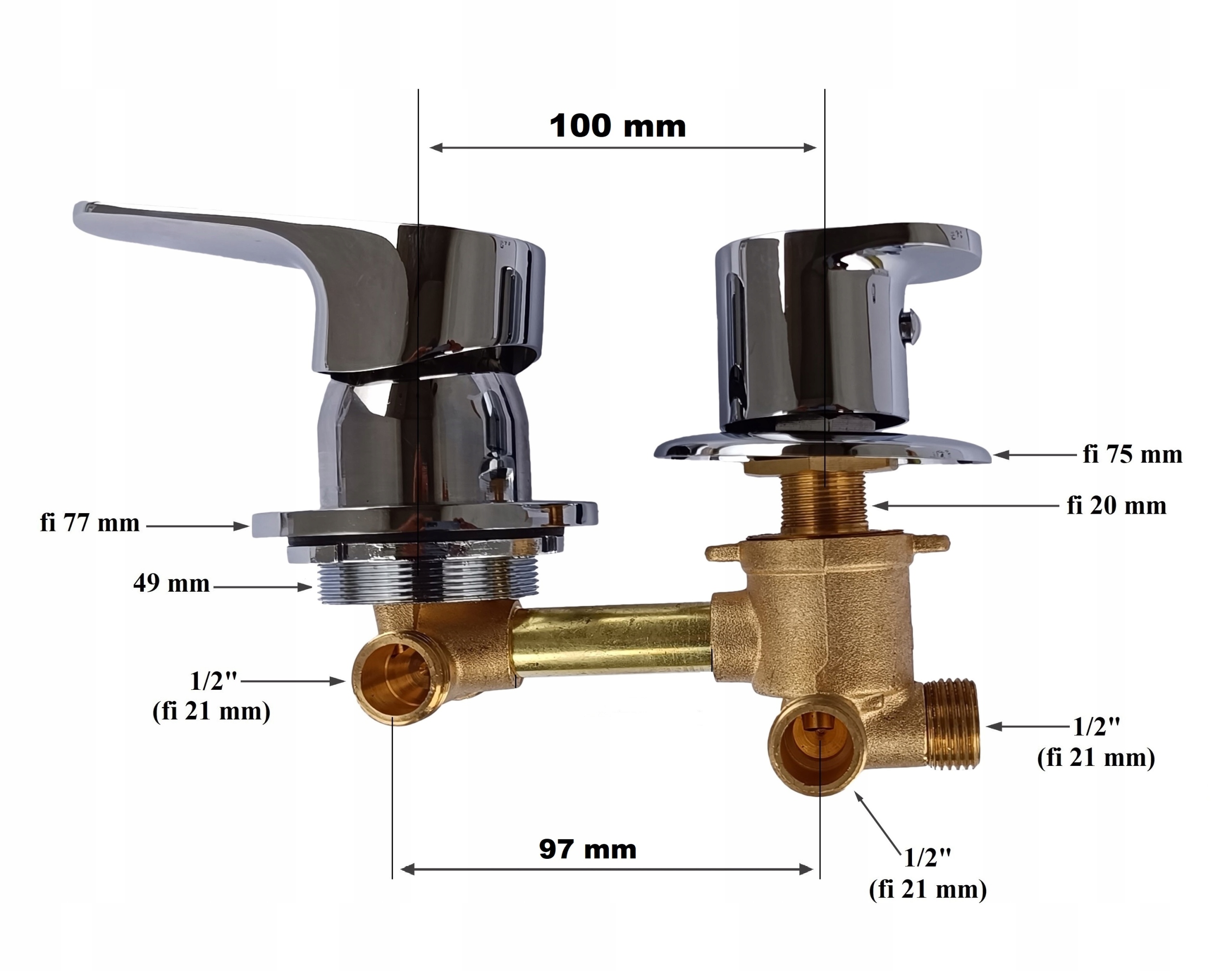 Baterie 3 funkce 100 mm/10 cm připojení 1/2" Směšovač sprchového koutu