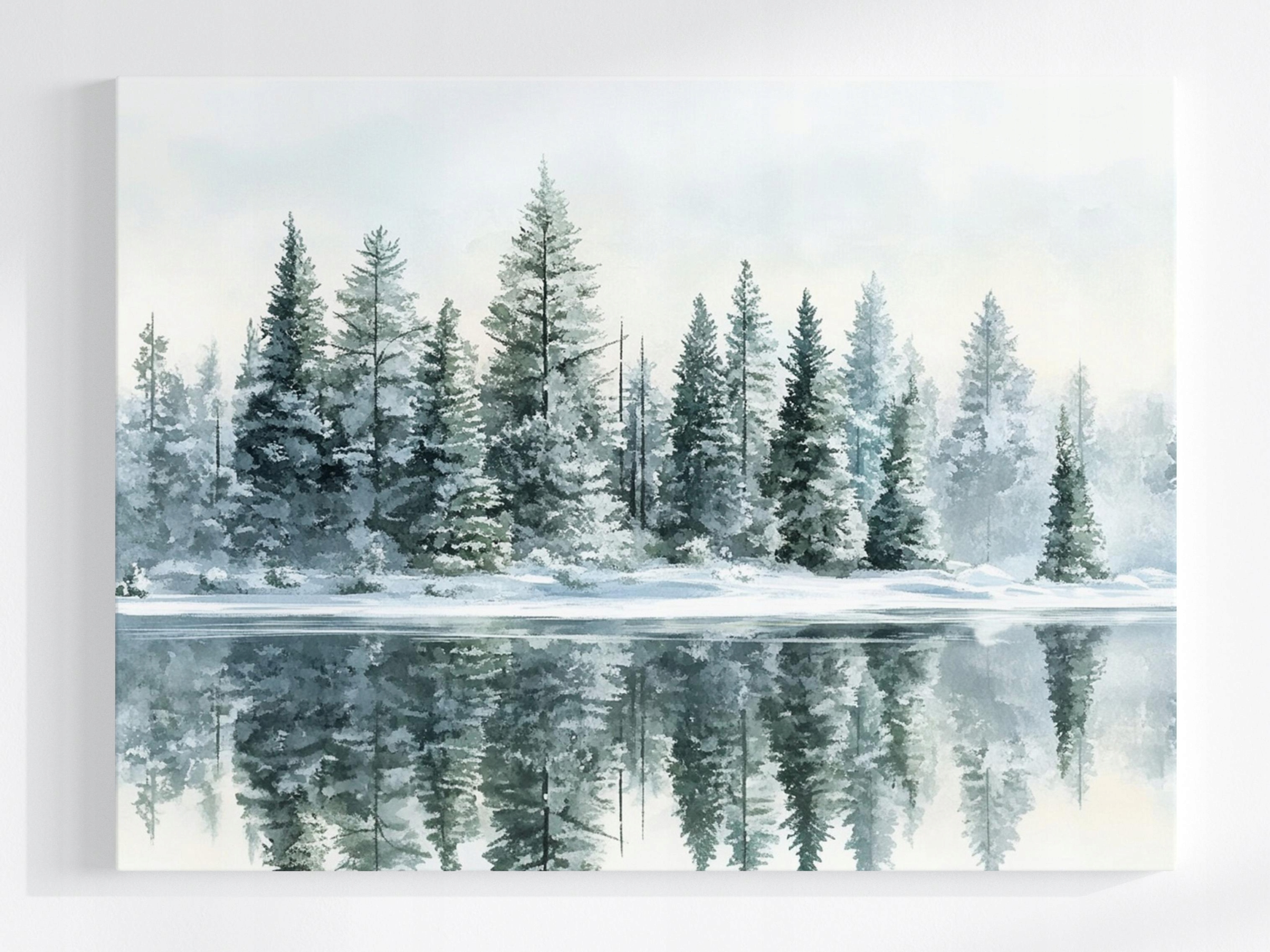 Obraz Na Plátně Canvas Zima Krajina Les Sníh Jezero Odraz Stromu 100x75