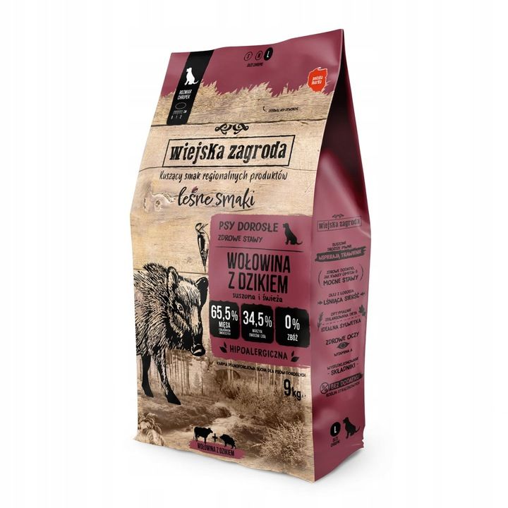 Levně Wiejska Zagroda Lesní Chutě Krmivo pro psy Hovězí Zvěřina Velká plemena L 9kg