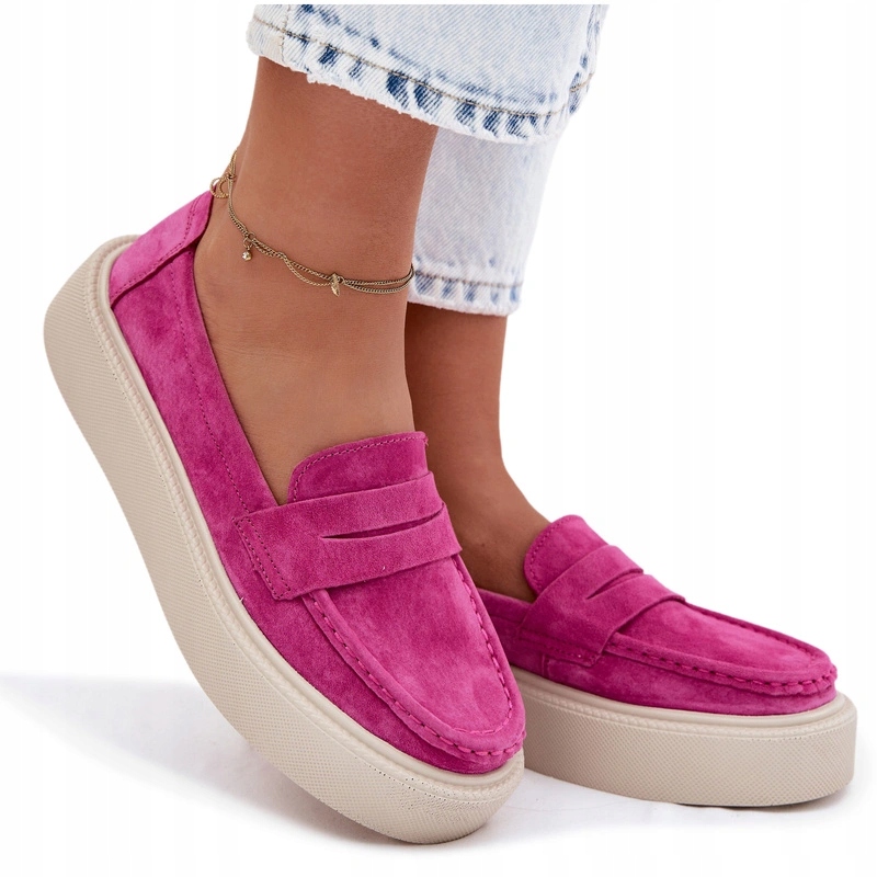 Dámské Mokasíny Z Semišové Kůže Lehká Platforma Vinceza 79594 Fuchsiová 38