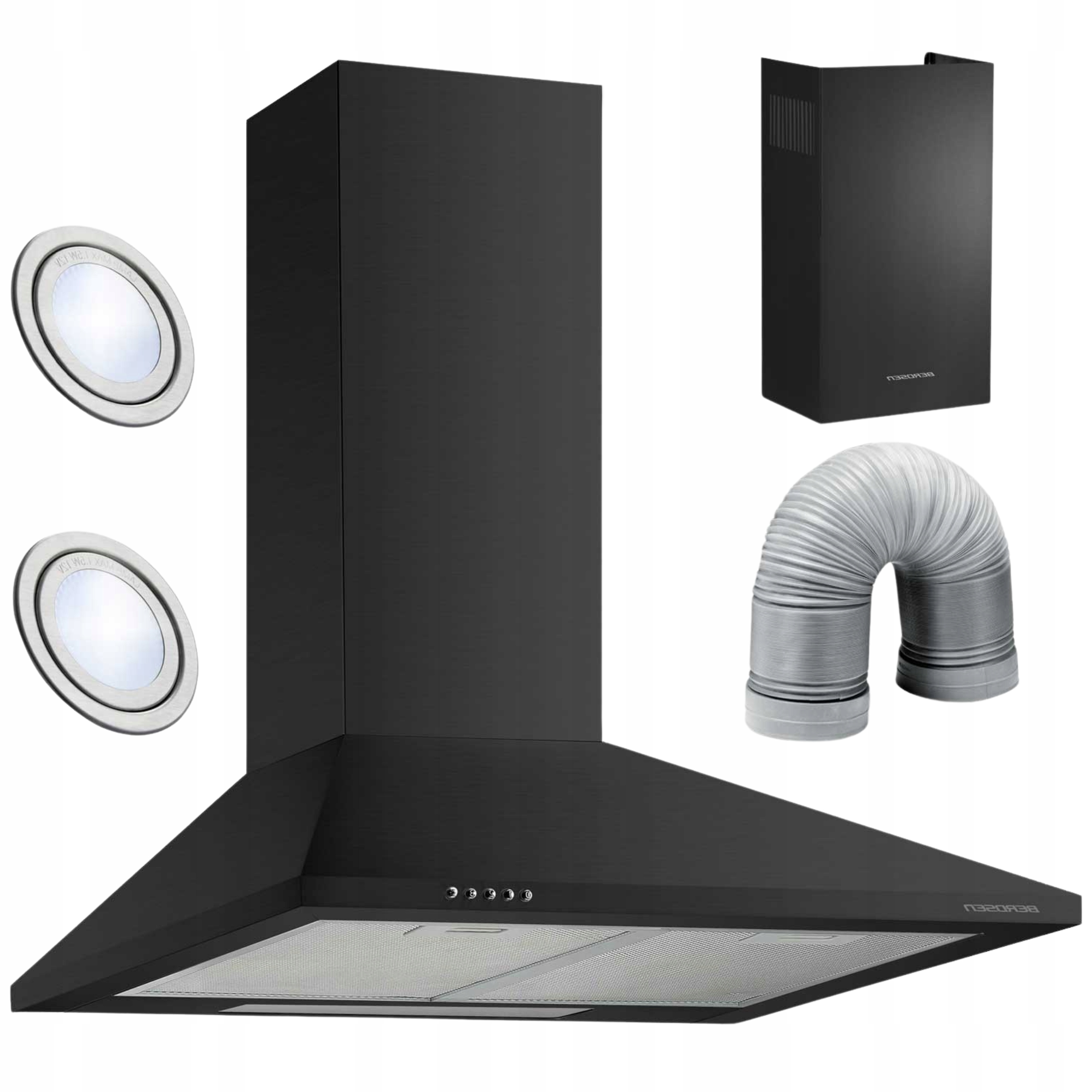 Okap Kuchenny Kominowy 60 CM Stal Nierdzewna Czarny Rura Komin W Zestawie
