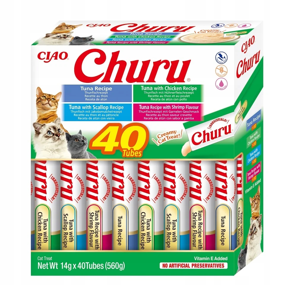 Levně Inaba Cat Churu 40x14g (560 g) Pamlsek Pro Kočky Tuňák a mořské plody