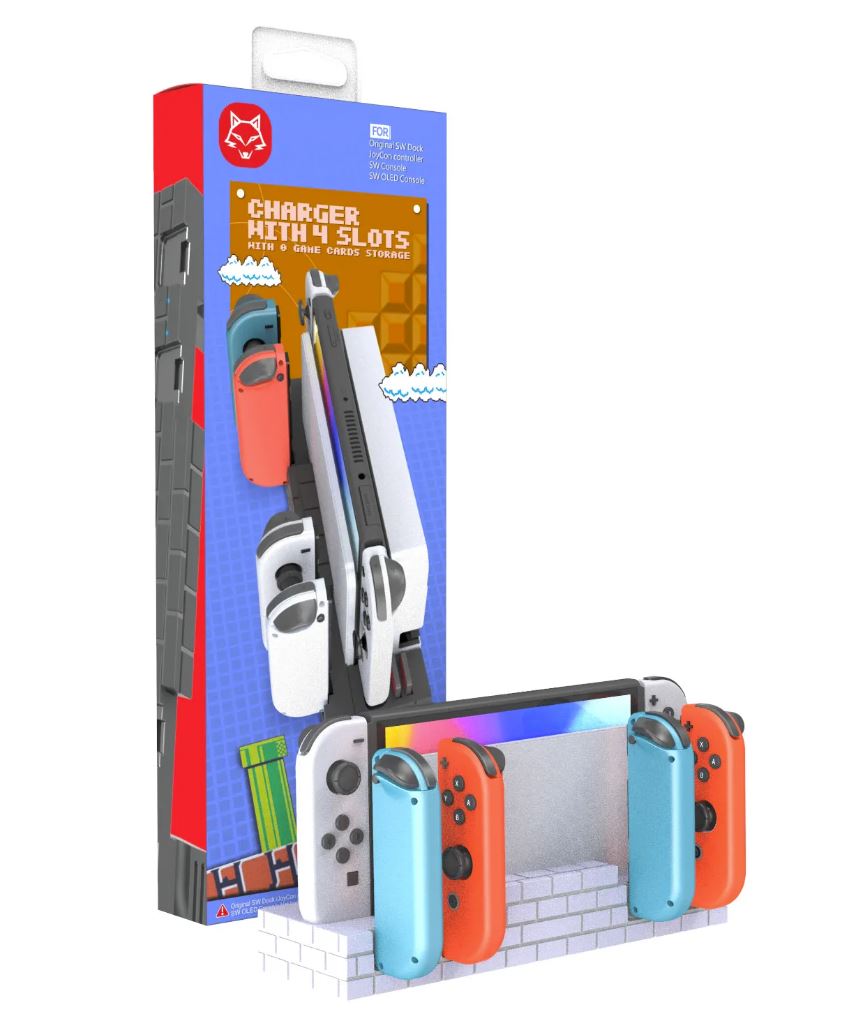 Podstawka dock ładowania 4x Joy-Con Switch Ns Oled Cegłówki Mario Białe