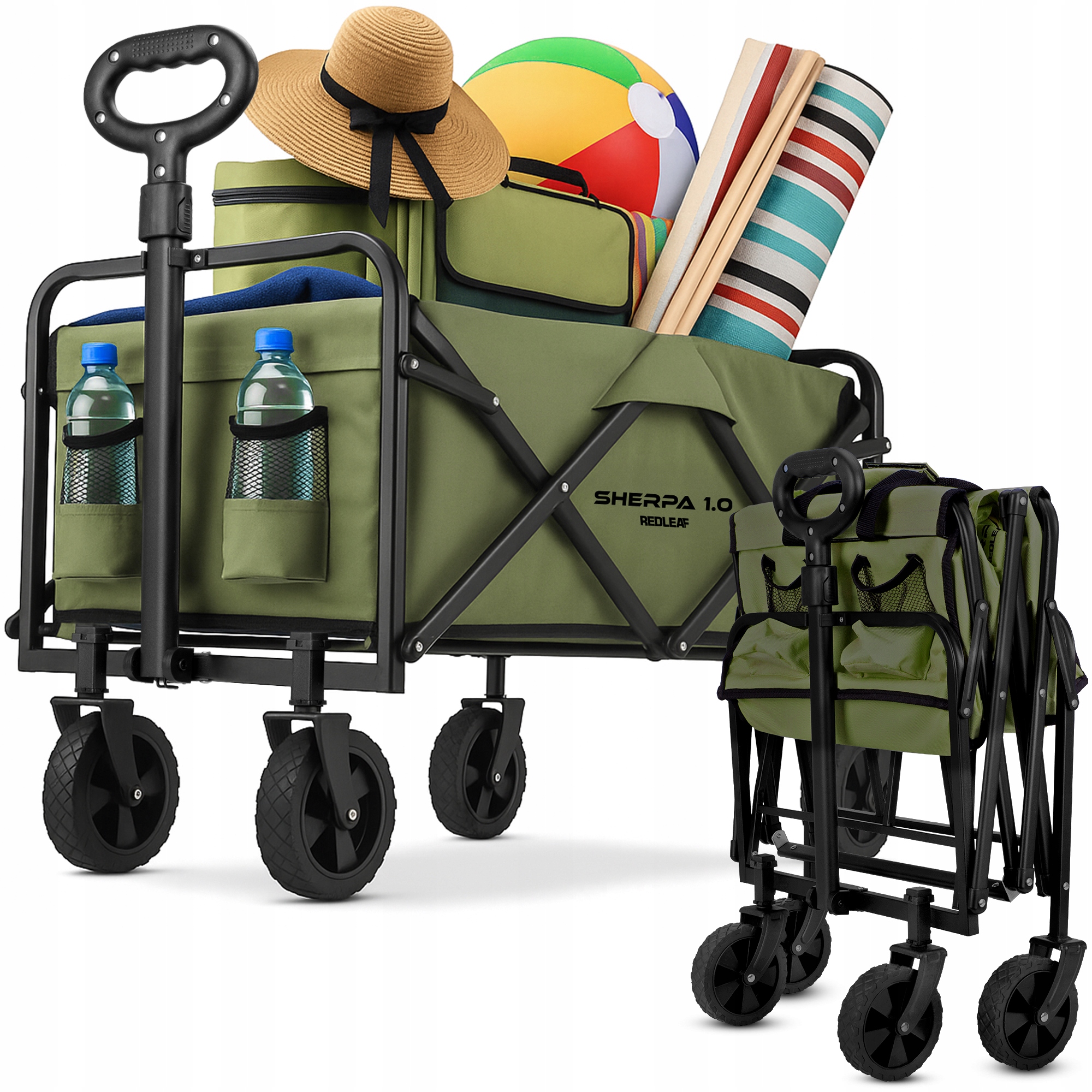 Wózek Turystyczny Plażowy Kempingowy Składany Ogrodowy Kieszenie 100 Kg Zie