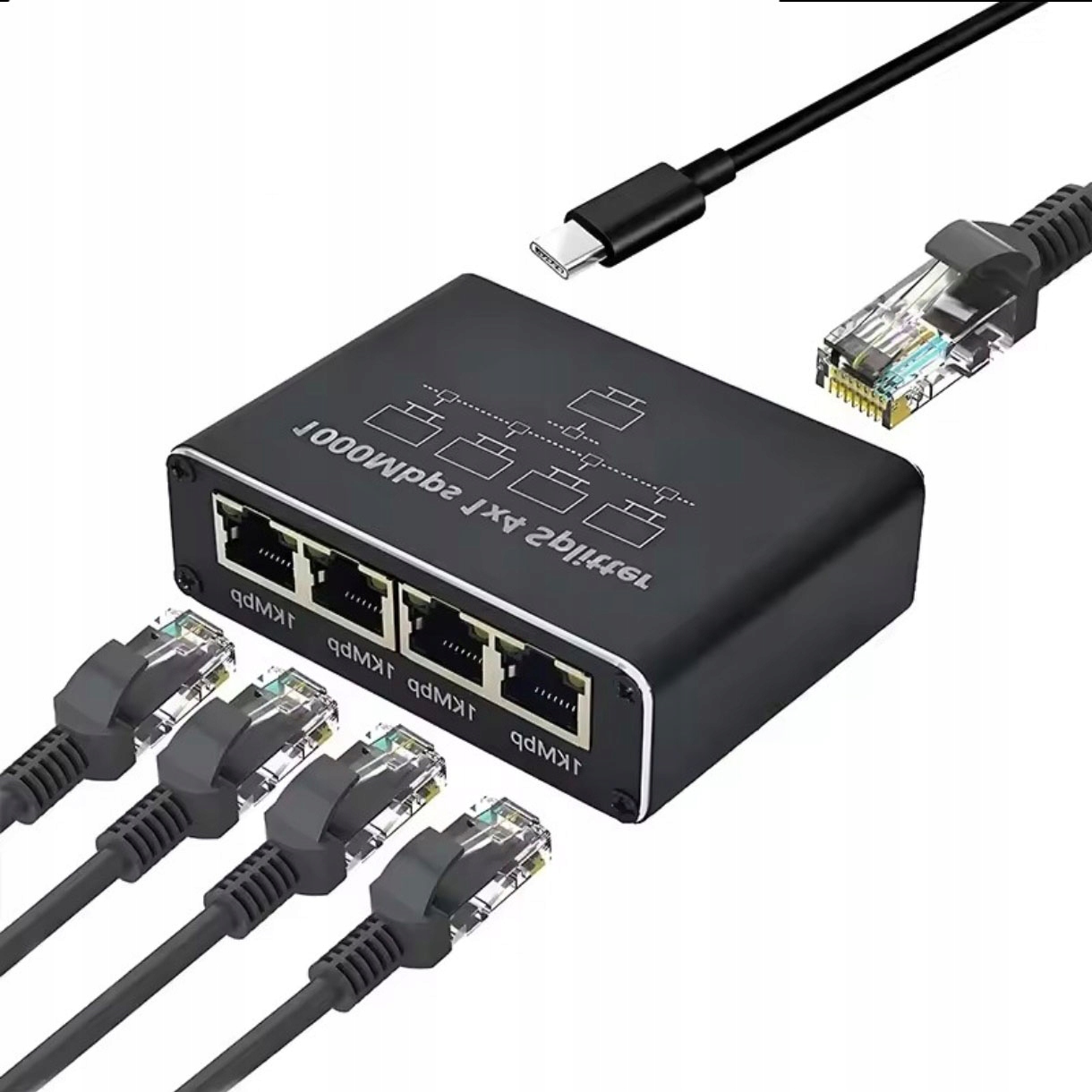 Rozdzielacz Splitter LAN RJ45 1x4 1000 Mbit USB-C