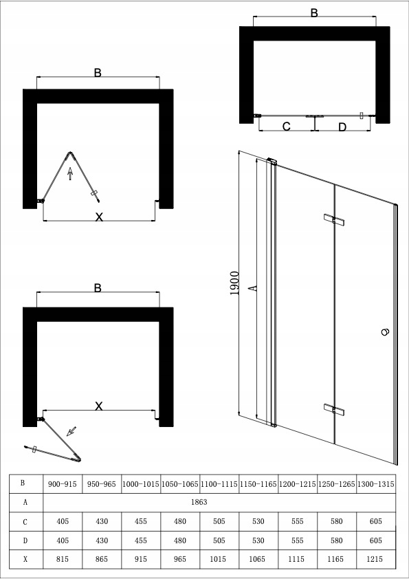DRZWI PRYSZNICOWE WNĘKOWE SKŁADANE 120CM CHROM KABINA WALK-IN SZYBA ŚCIANKA Kod producenta DRZWI DO WNĘKI CHROM SEV-SW-E06T120C