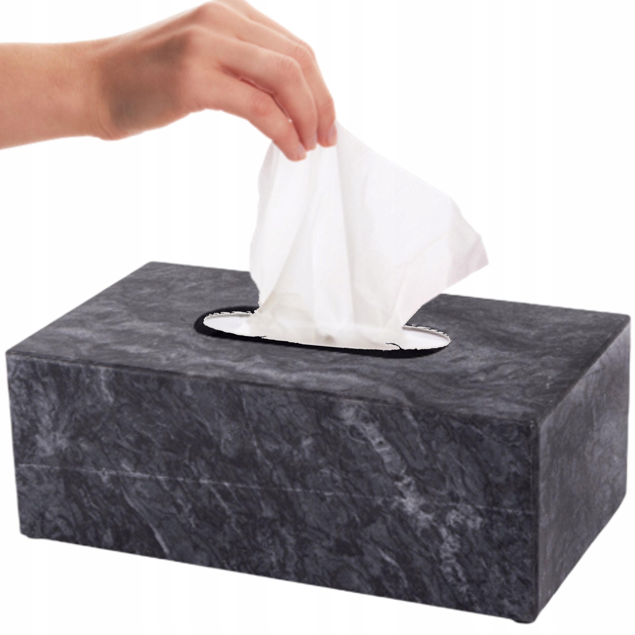 Zásobník na kapesníky krabička na ubrousky mramorově šedý 9x25x14 černý