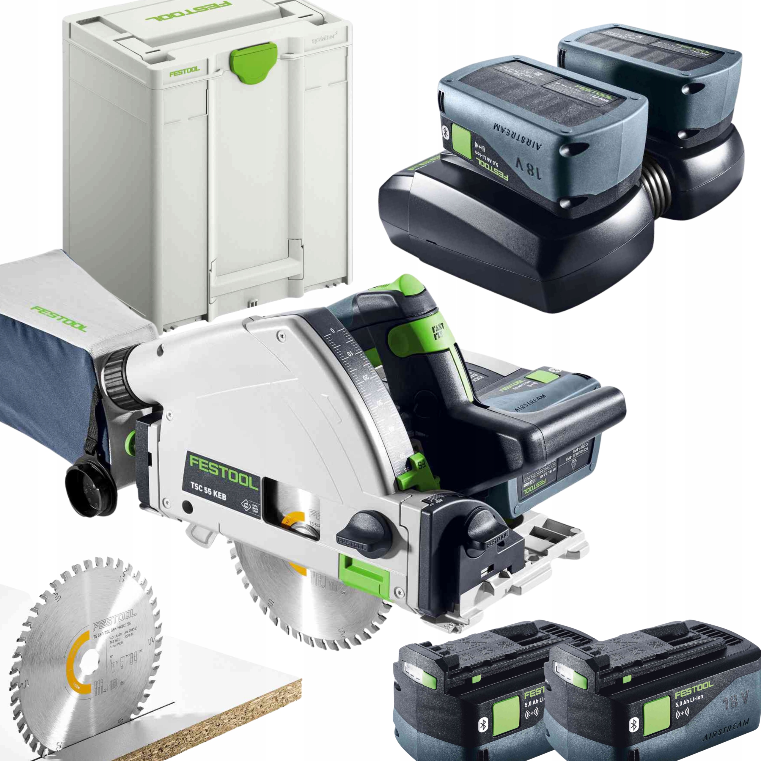 Festool Akumulátorový Záhlubník Tsc 55 Kebi-plus XL Sada 2 Akumulátory