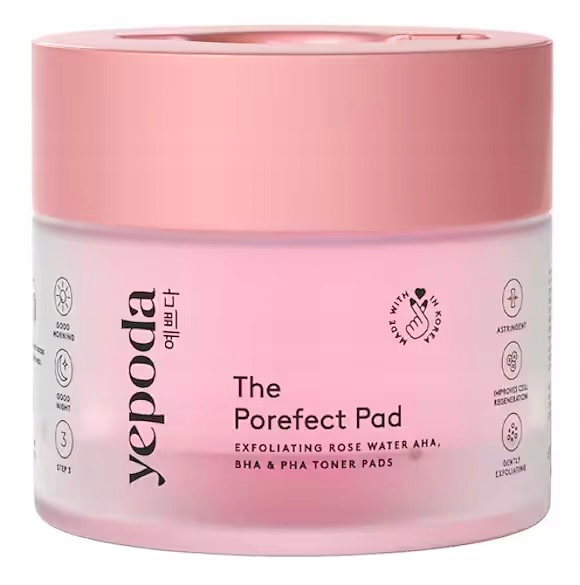 The Porefect Pad Złuszczające płatki z wodą różaną, Aha Bha i Pha
