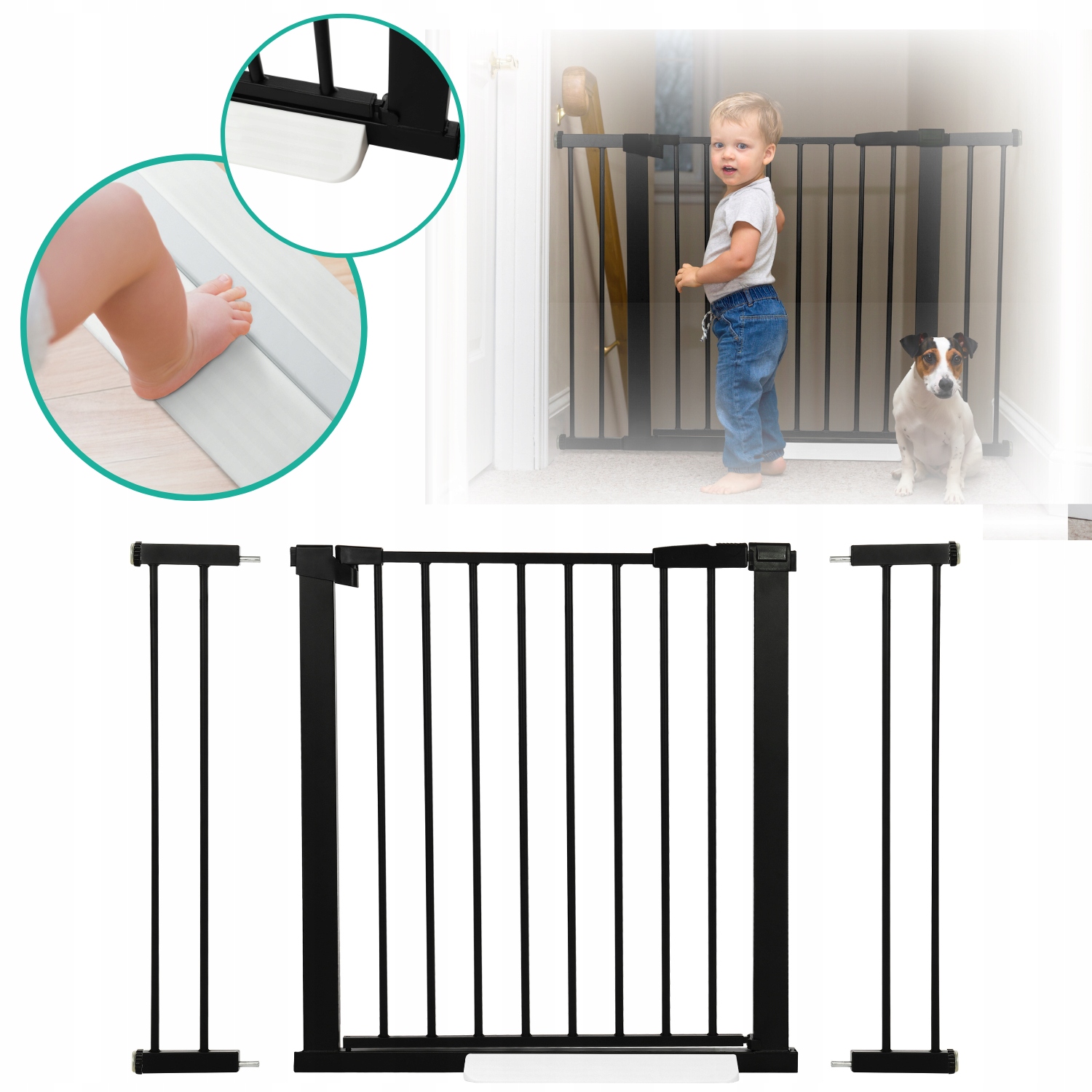 BRAMKA zabezpieczająca na schody i drzwi CZARNA ROZPOROWA 76-111