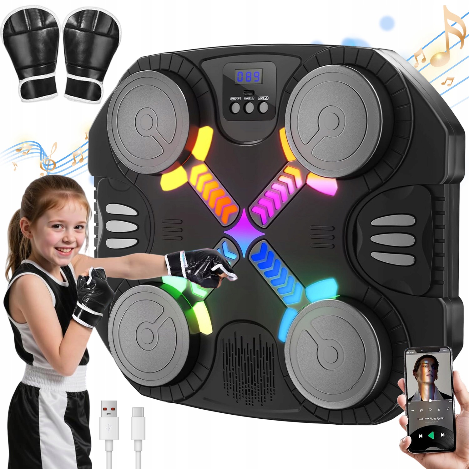 Music Boxing Machine Boxovací Trenažér 2 Režimy Bluetooth Rukavice Led