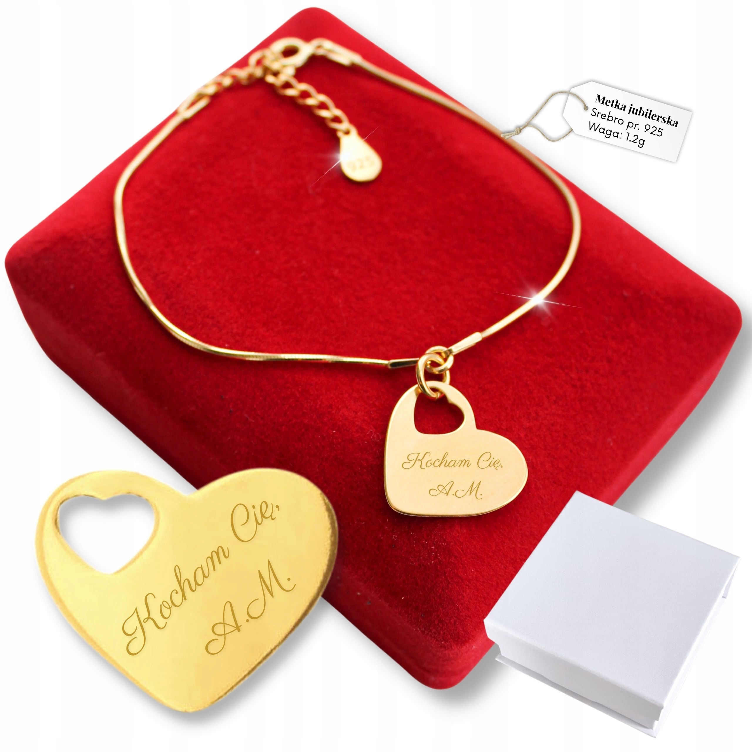 Zlatý náramek se srdíčkem na řetízku s gravírováním jako Dárek 925