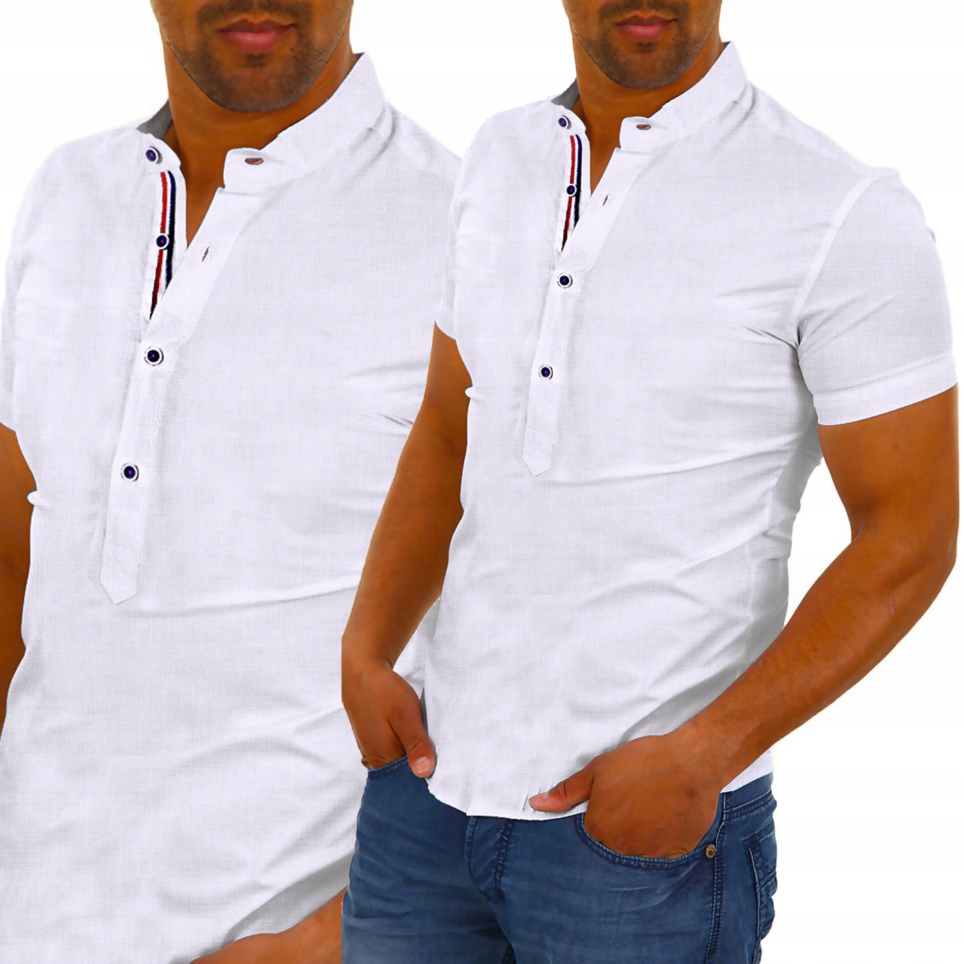 Koszula Męska Stójka Casual Codzienna Lniana Len Bawełniana