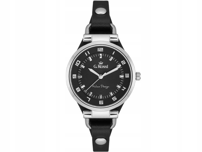 Dámské hodinky na černém koženém řemínku se stříbrným pouzdrem