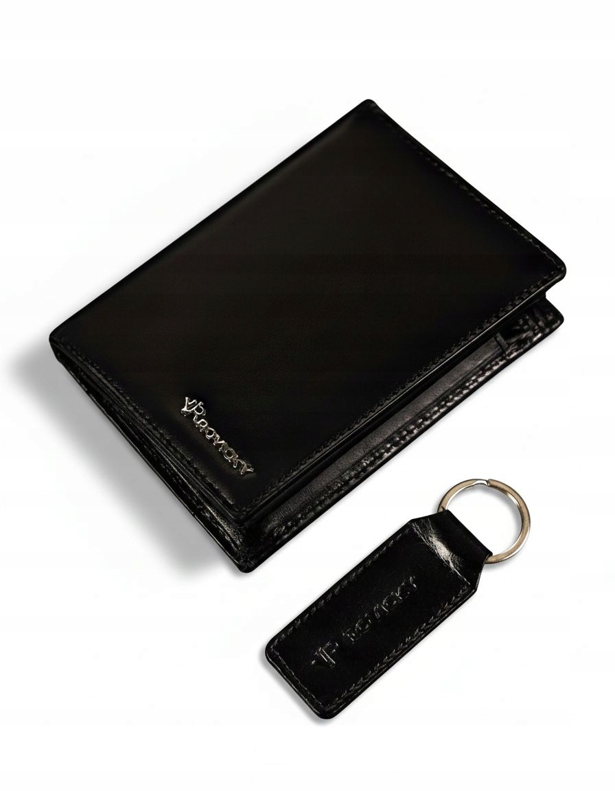 Pánská kožená peněženka Přívěsek Na Klíče Rovicky Černá Rfid kůže Dárková Sada