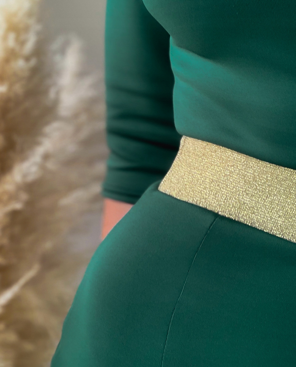 Adori - SUKIENKA ZE ZŁOTĄ GUMĄ I ROZPORKIEM S/M Fason ołówkowa