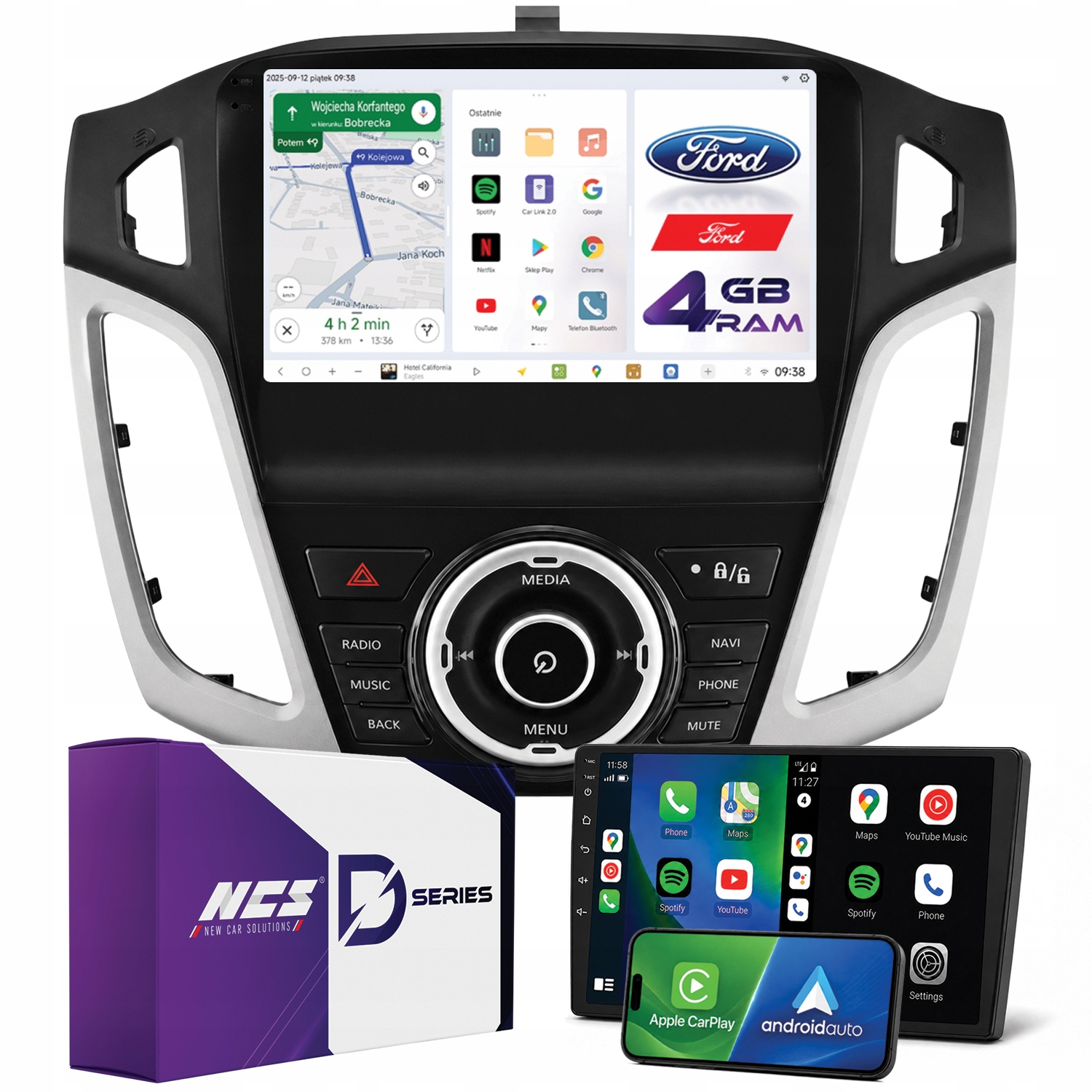 Rádio Navigácia Ncs D9 Ford Focus Mk3 2011-2019 Android 4GB Lte 9″