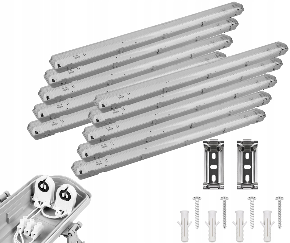 Set 10x Hermetické svietidlo 2x18W pre Led žiarivky garážová dielňa
