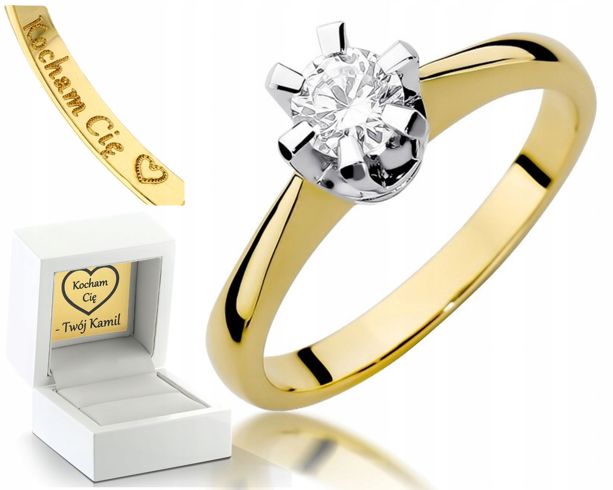 Pevný Zlatý Prstýnek S Briliantem 0,50 Ct Jako Dárek K Gravírování Miluji Tě