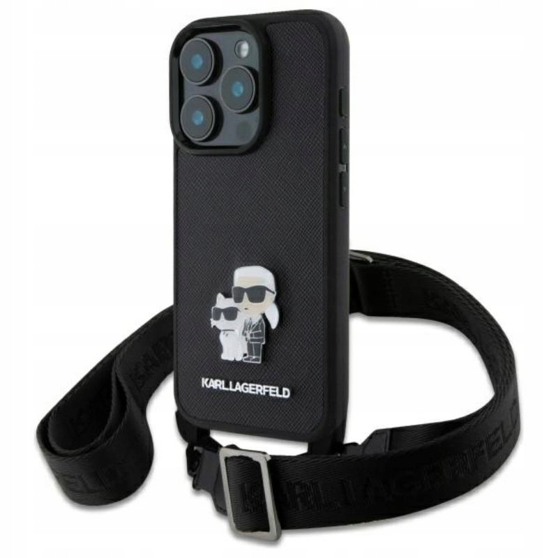 Karl Lagerfeld Saffiano Karl & Choupette Metal Pin Cbdy Strap Pouzdro pro iPhone