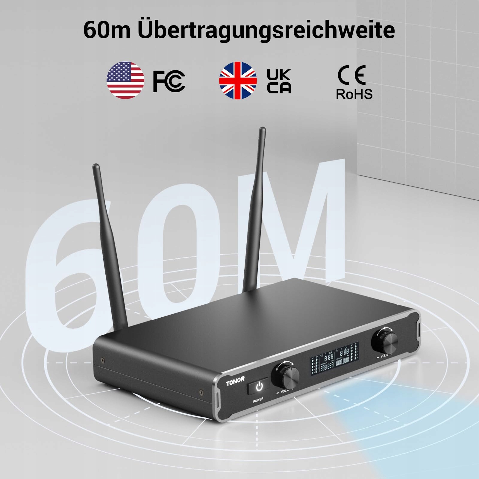 TONOR Mikrofon Bezprzewodowy Karaoke Dualny TW450 Szary Czerwony — miniatura 3