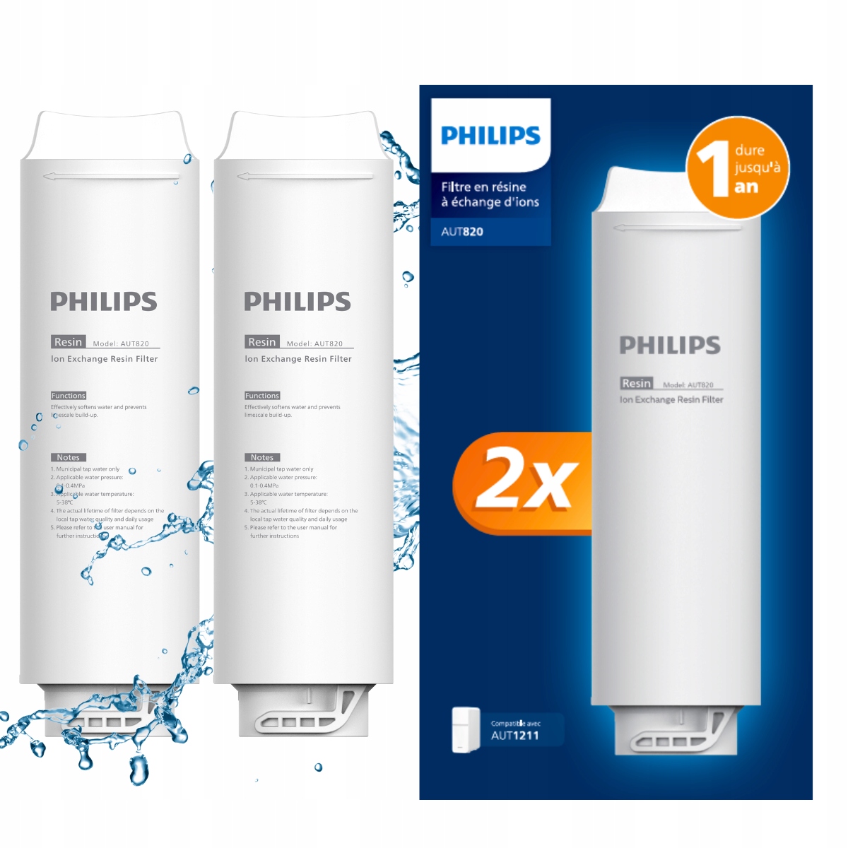 Zestaw 2 x wkład żywiczny Philips AUT820/10 do filtra wody AUT1211/10