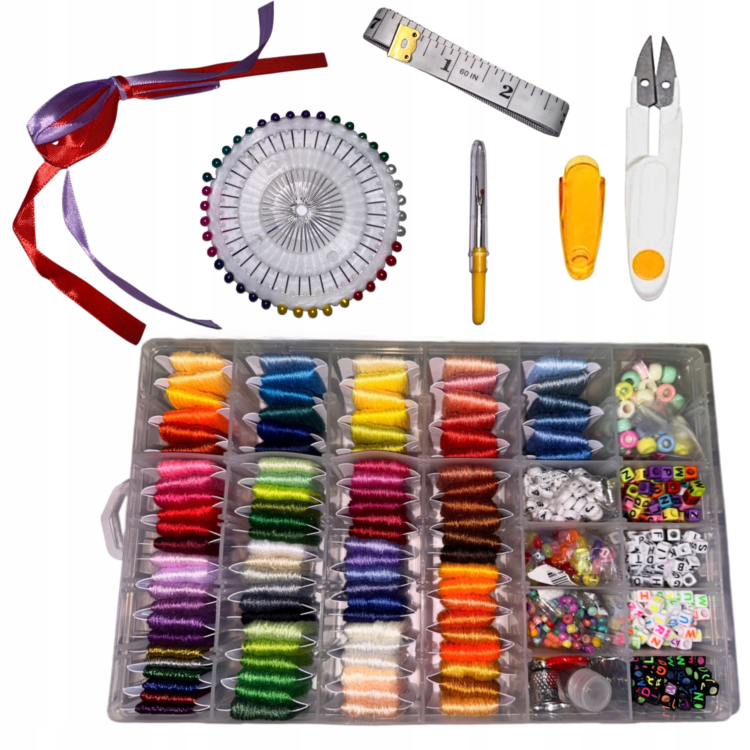 Krejčovská sada šicích nití v krabičce+korálky