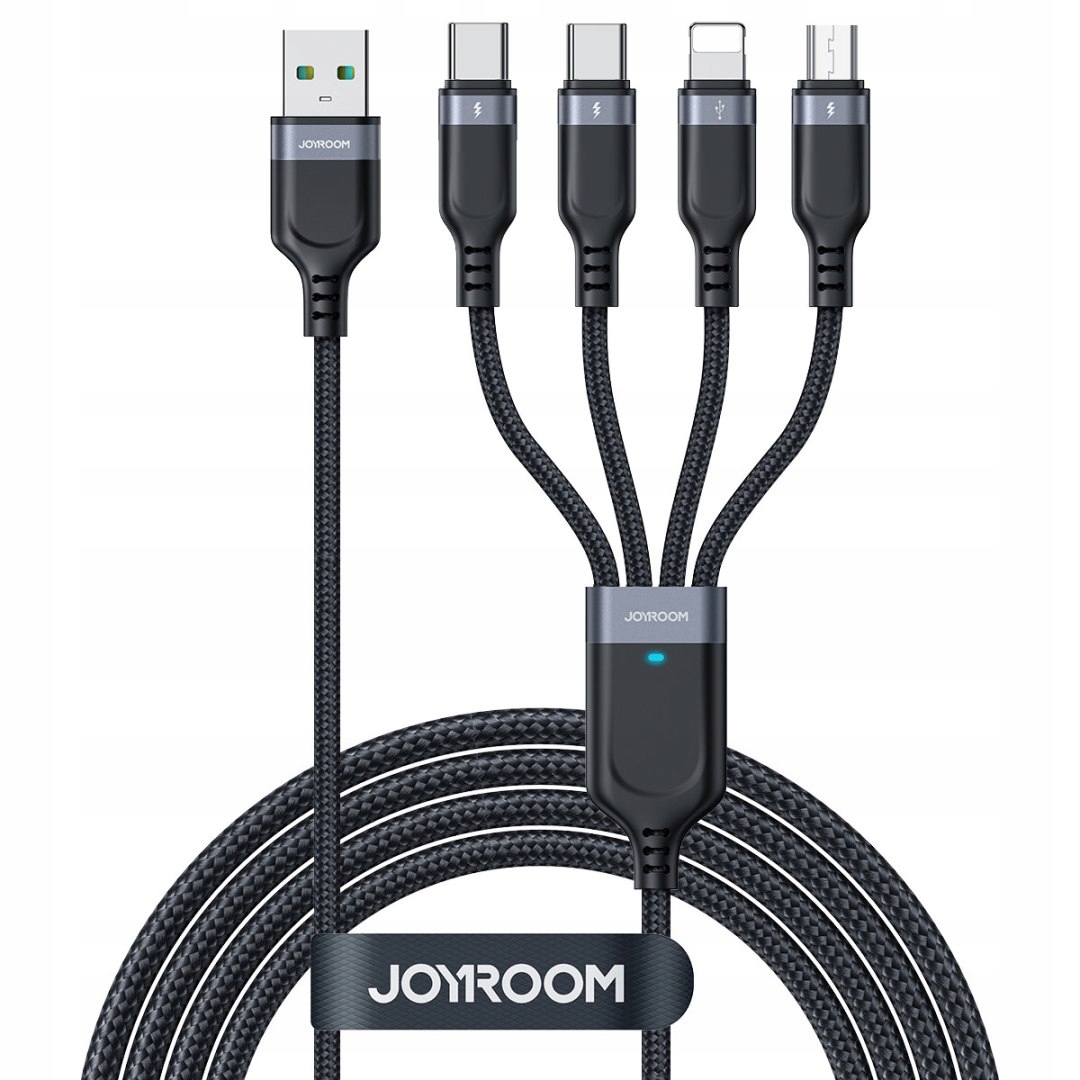 4w1 Kabel przewód Usb-a 2x Usb-c iPhone Lightning microUSB 1.2m czarny