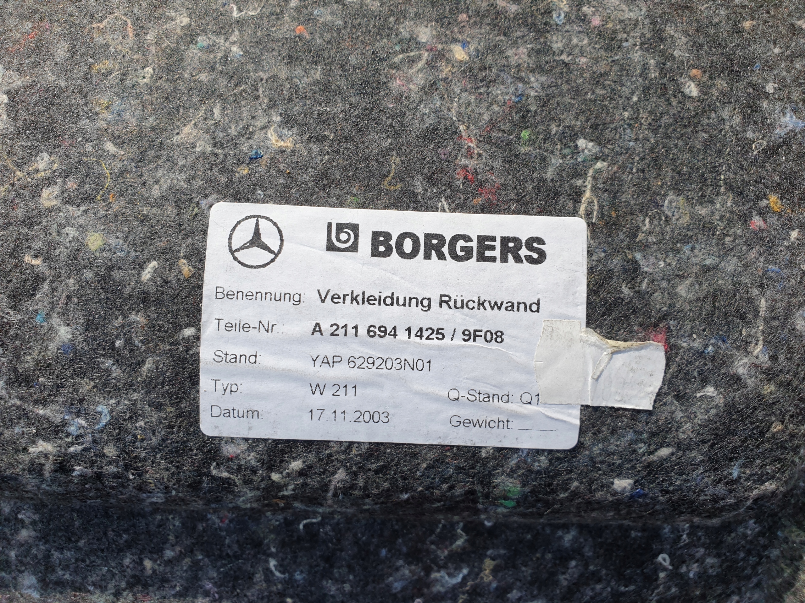 side upholstery boot MERCEDES W211 OE EU