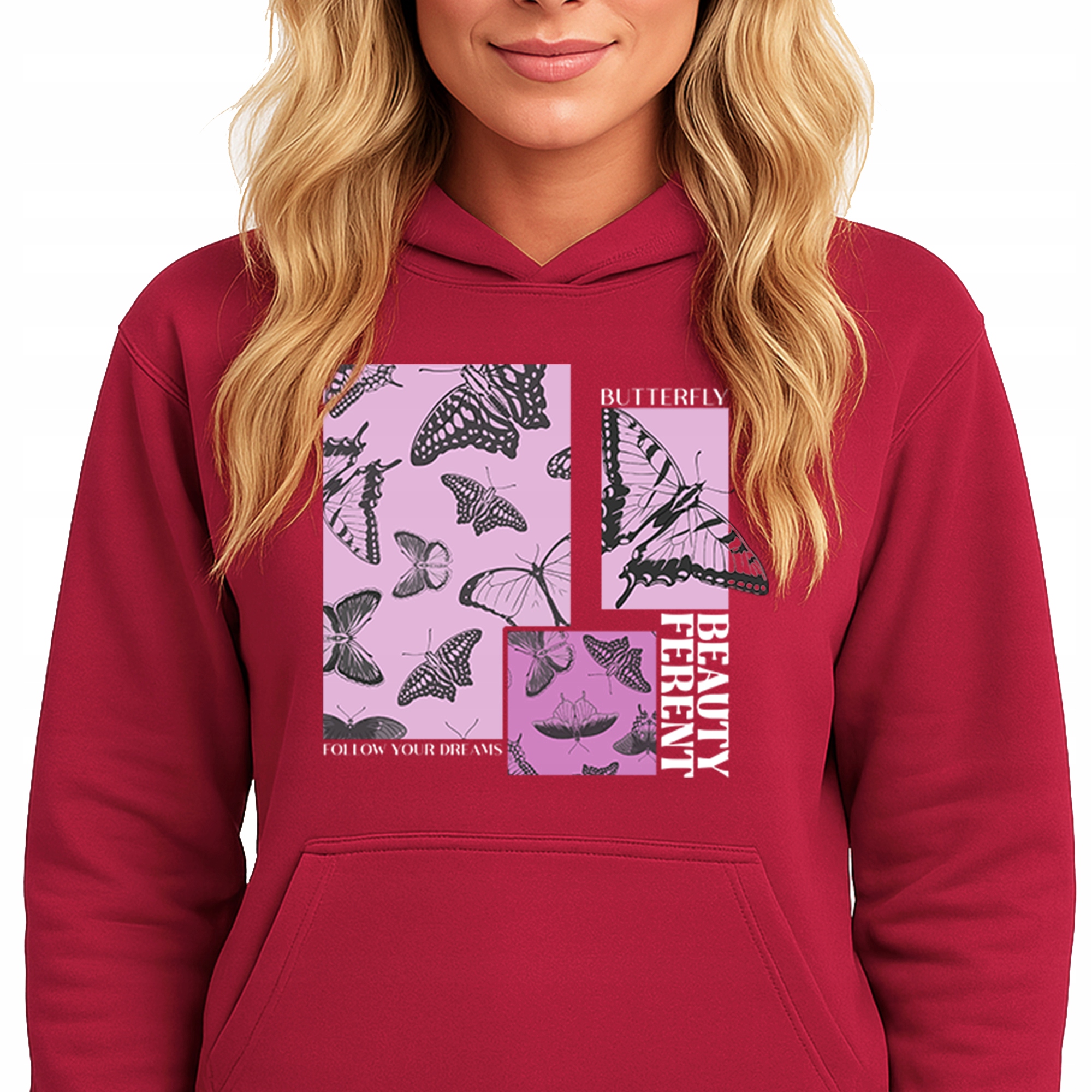 Mikina S Kapucí Červená Hoodie Módní Beauty Ferent S