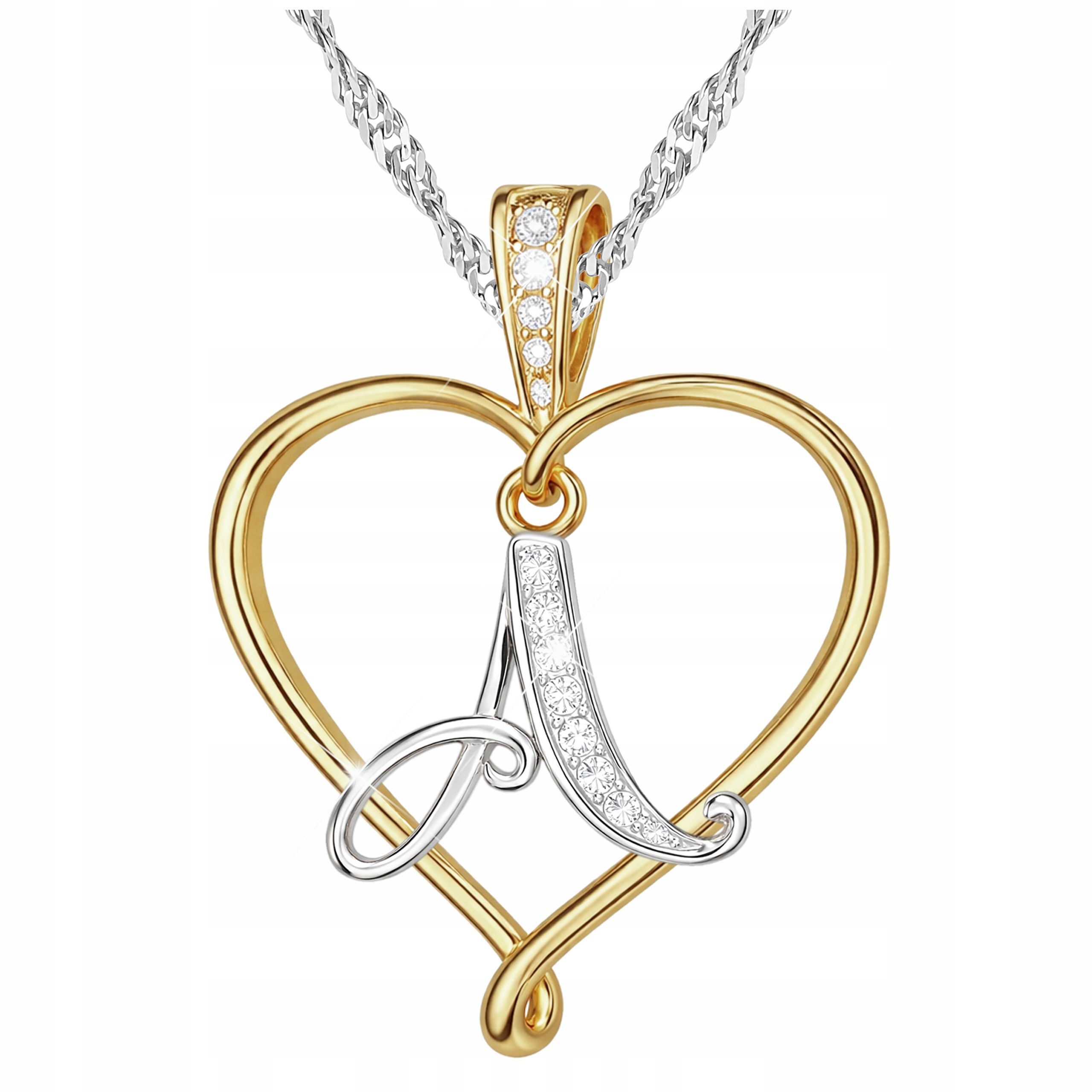 Stříbrný náhrdelník Písmeno Iniciál A Bílé Křišťály Láska Stříbro 925