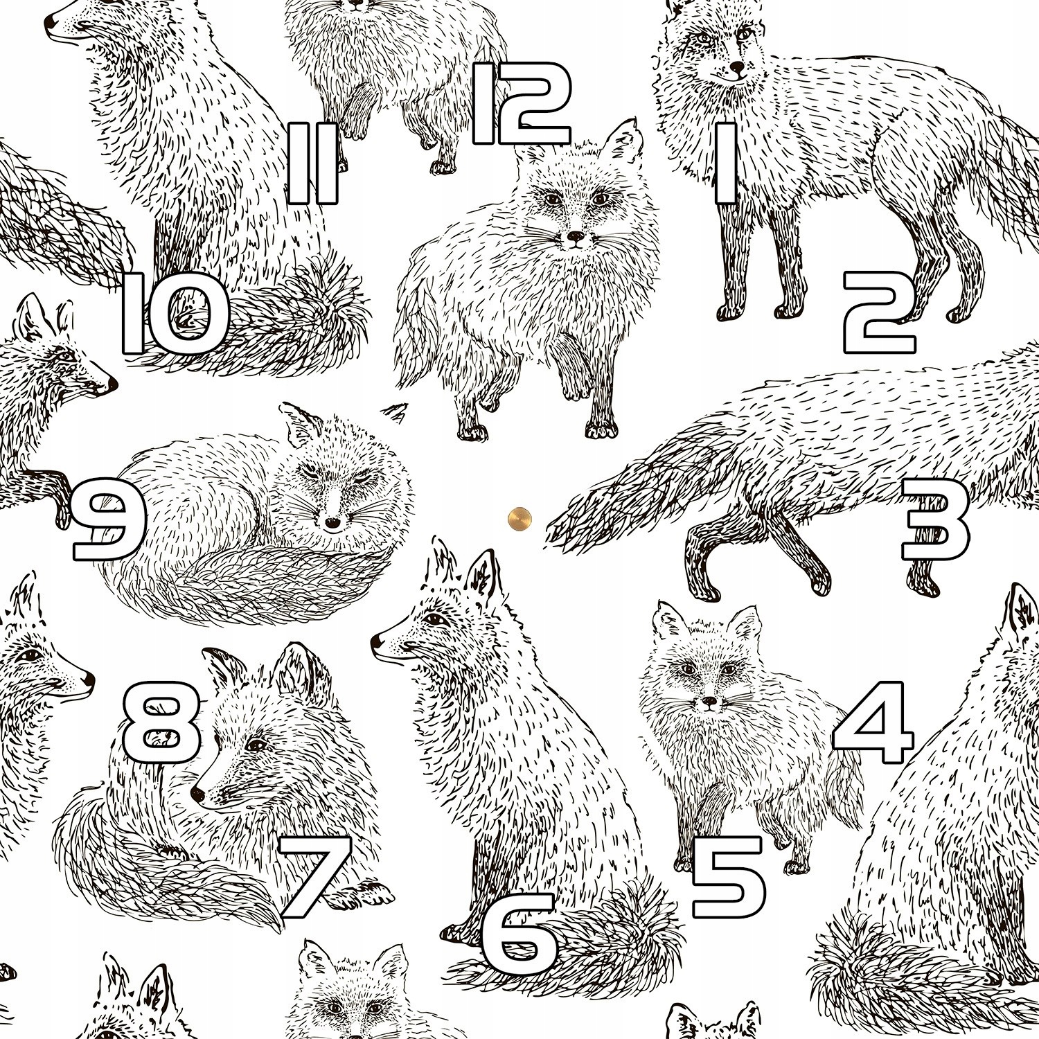 

Ładny zegar szklany Naszkicowane lisy 30x30 cm