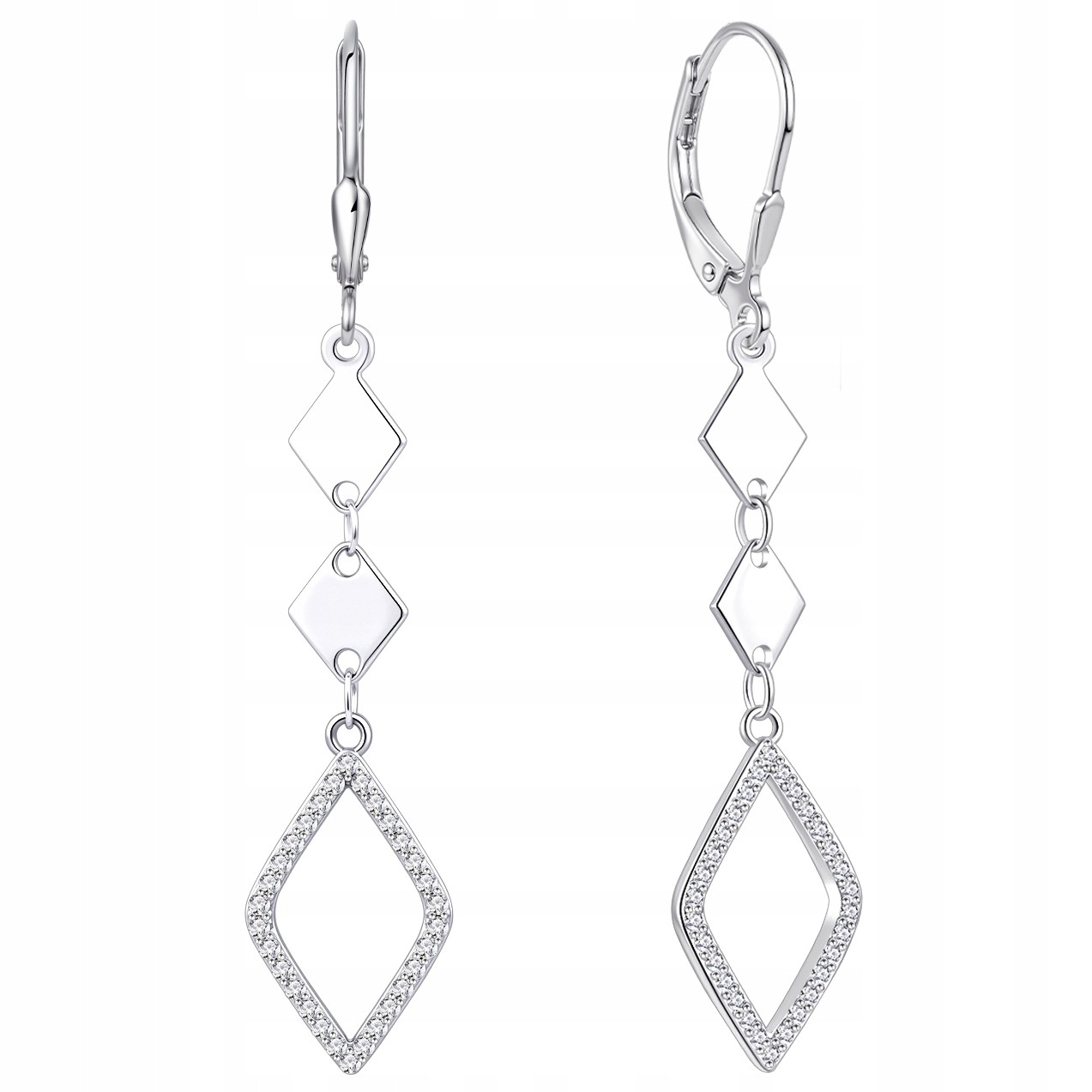 Stříbrné náušnice dlouhé anglické s zirkony kosočtverce stříbro o ryzosti 925