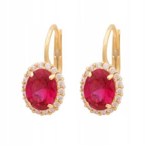 Dámské náušnice zlaté 585 s kamenem v barvě rubínu 1.15g efektní 14k