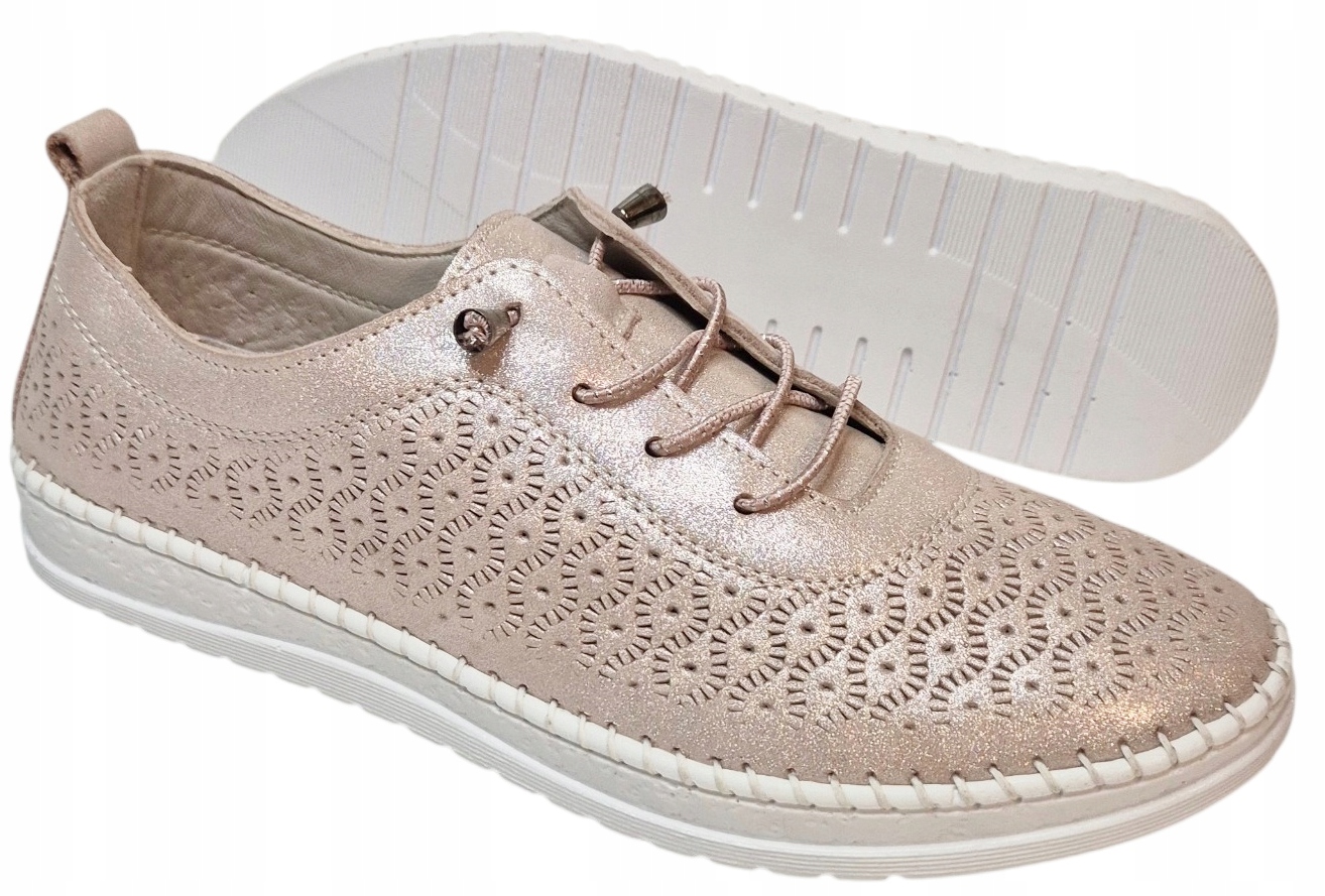 Modo 1800 Růže Perleťové polobotky lehké/ažurové kůže saténový efekt vel. 38