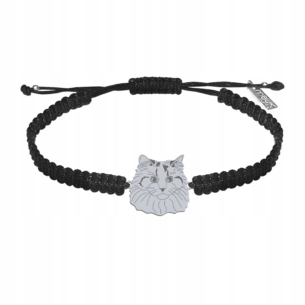 Stříbrný náramek s kočkou Ragdoll 925 Makramé Šperky Dárek Gravírování