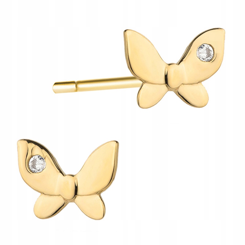Zlaté Náušnice pr. 585 Motýlci se Zirkony 14k