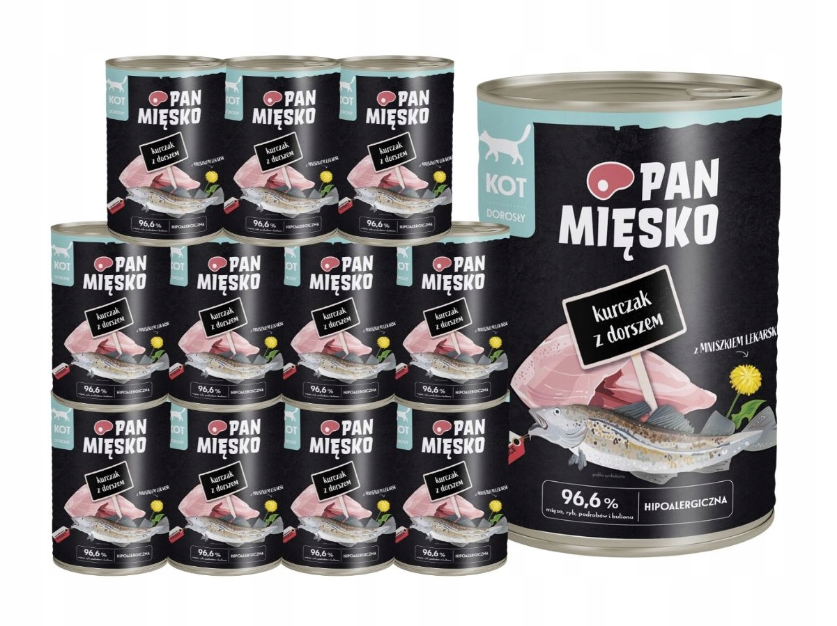 Levně Pan Mięsko Krmivo mokré pro kočky Kuře s treskou 12 x 400 g